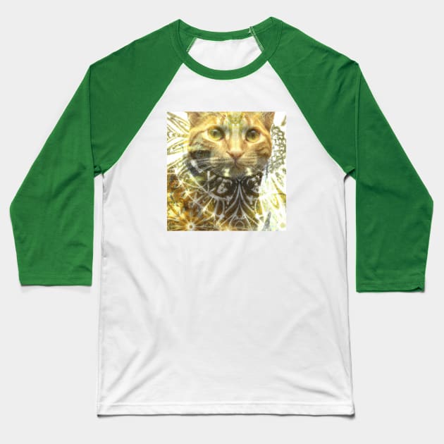 Tabby Kitty Cat Batik Pattern Design Baseball T-Shirt by Star Scrunch